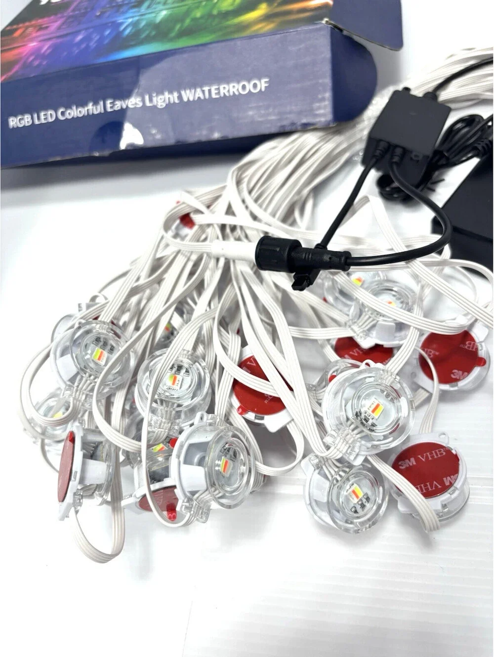 100FT Outdoor LED Eaves Light RGB Roof String Lights App Remote Control Open Box